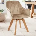 riess-ambiente Drehbarer Stuhl LIVORNO champagner greige Samt mit Armlehne gepolstert Buchenholz Esszimmerstuhl Konferenzstuhl - Beige