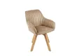 Drehstuhl Samt Holz Creme Beige Natur ohne Rollen Retro mit Armlehne Bürostuhl