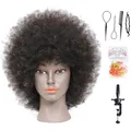 Afro-Mannequin-Kopf aus 100% Echthaar, Friseur-Trainingskopf für Kosmetologie, Puppenkopf (Tischklemme im Lieferumfang enthalten) (natürliche Farbe)