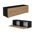PLATAN ROOM Fernsehschrank TV-Lowboard 105/140 / 160/210 / 280 In Weiß Hängend Oder Stehend Hochglanz Matt (105 x 30 x 32, Schwarz Matt/Eiche Gold)