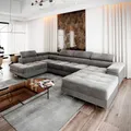 Masseno Ecksofa CASONE L-S mit Schlaffunktion U-Form, Sofa mit Bettkasten, Wohnzimmersofa, Couch, Soffa, Bettsofa, Couchgarnitur- Grau, MONOLITH 85