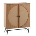FineBuy Möbel zum Wohlfühlen Kommode in Eiche Dekor 80 cm Sideboard mit 2 Türen aus Wiener Rattan Geflecht Design Highboard Braun