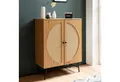 FINEBUY Sideboard FB104655 Kommode in Eiche Dekor 80 cm mit 2 Türen aus Wiener Rattan (80x103x39 cm Anrichte, Eiche-Dekor Rattangeflecht), Kommode Türen Highboard, Hoher Kommodenschrank