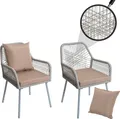 2er-Set Gartenstuhl HWC-O12, Outdoor Sitz-/Rückenpolster Aluminium Seilgeflecht Rope grau, Bezug taupe