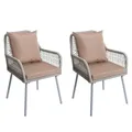 Mendler 2er-Set Gartenstuhl HWC-O12, Outdoor Sitz-/Rückenpolster Aluminium Seilgeflecht Rope - grau, Bezug Taupe