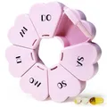 MOLN HYMY Niedliche wöchentliche Pillendose, Rosa, 7 Tage, gelbe runde Pillendose mit Blumenmuster, 1 mal pro Tag