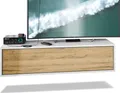 Vladon TV Board Lana 120 Hängeschrank Lowboard 120 x 29 x 37 cm, Germany, Korpus in Weiß matt, Fronten in Eiche Natur | Große Farbauswahl