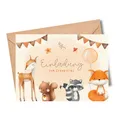 MeinBaby123® 10 Einladungskarten Kindergeburtstag Jungs und Mädchen | Geburtstagseinladungen für Kinder | Wald Tiere | inkl. 10 Briefumschläge | Premium Qualität (Süße Tiere V1)