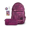 coocazoo Schulrucksack-Set Porter „Berry Bubbles & Follow Me“ 3-teilig, lila-rosa, ergonomischer 35L Tornister, mit Brust- und Hüftgurt für Kinder ab der 5. Klasse, inkl. Mäppchen und Colour UP-Set