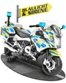 HECHT Kinder Motorrad | BMW R1200RT Polizei | bis 6km/h | 35W | mit Stützräder | Koffer | Radio | Blaulicht | Sirene