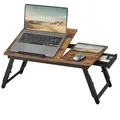 SONGMICS Laptoptisch für Bett, Laptopständer, Winkel- und höhenverstellbar, klappbare Beine, für Laptops bis 15,6 Zoll, Arbeiten, Lesen, Bambusbeine, Schublade, 55,5 x 34,9 cm, vintagebraun LLD105B01