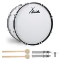 XDrum MBD-224 Marsch Bass Trommel, Fußball Pauke 24" x 12" (10,5 kg, 4 Ösen, Spannschrauben, inkl. Paar Schlägel, Tragegurte, Stimmschlüssel) weiß