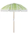 Beliani Sonnenschirm mit Volant Regenschutz Holzmast grün rund ⌀ 150 cm Boho Mondello