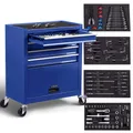 Arebos Werkzeugwagen, 4 Fächer inkl. Werkzeug, Blau, 760 mm, 330 mm, 616 mm, 26 kg