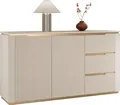 MIRJAN24 Sideboard Hilafin 2D3S, Stilvoll Wohnzimmer, Sideboard mit zwei Drehtüren und drei Schubladen (Farbe: Sandbeige + Gold)
