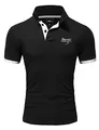 REPUBLIX Herren Poloshirt Basic Kontrast Stickerei Kragen Kurzarm Polohemd T-Shirt R-0056 Schwarz/Weiß XXL