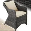 tectake® Rattan Stuhl mit Aluminium Gestell, Rattan Garten Sessel, Outdoor Korbsessel mit Rücken- und Sitzkissen, Möbel wetterfest, Gartenmöbel, Balkonmöbel, Wintergarten - grau