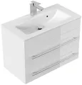 Waschplatz Waschtisch PORTUS 70x50x36cm weiß hochglanz mit Keramik-Waschbecken