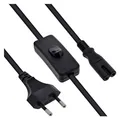 InLine Euro Netzkabel mit Schalter, CEE7/16 zu IEC-C7, schwarz, 0,5m (0.50 m) (16150)