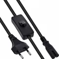 InLine® Euro Netzkabel mit Schalter, CEE7/16 zu IEC-C7, schwarz, 0,5 m