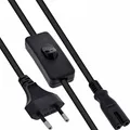 InLine® Euro Netzkabel mit Schalter, CEE7/16 zu IEC-C7, schwarz, 0,5 m
