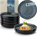 SÄNGER Manila| Steingut Pastaschalen 6 tlg, Nudel Schalen Set 6 Personen, Schüssel Set spülmaschinenfest mikrowellenfest kratzfest, große Schüssel blau mit schwarzem Rand 750 ml | VALUE COLLECTION