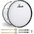 XDrum MBD-218 Marsch Bass Trommel, Fußball Pauke 18" x 12" (6,5 kg, 4 Ösen, Spannschrauben, inkl. Paar Schlägel, Tragegurte, Stimmschlüssel) weiß (26")