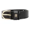 Tommy Hilfiger Ledergürtel ESSENTIAL EFFORTLESS 2.5 cm breit GOLD Logoemblem, weiche Haptik, ovale Einfachdornschließe schwarz 85