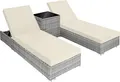 tectake 2er Set Sonnenliegen Aluminium Rattan Schutzabdeckung verstellbar Polster Beige/Grau 184x60x21cm