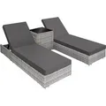Tectake 2Er Set Aluminium Rattan Sonnenliegen  Wetterfest und Uv Beständig 5 Fach Verstellbare Rückenlehne  Dicke Des Polsters 7 5 cm  184 x 60 x 21 c
