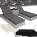 tectake® 2er Garten Lounge Sonnenliegen Set mit Tisch, Aluminium Gartenliege, Gartenlounge Outdoor, Relaxliege inkl. 2 Bezugsets & Schutzhülle, Outdoor Poly Rattan Gartenmöbel Set, 2er Set - hellgrau