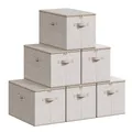 SONGMICS Aufbewahrungsbox mit Deckel, faltbare Stoffbox mit Griffen, Aufbewahrung für Kleidung, Vliesstoff, 6er Set, 50 x 30 x 30 cm, sandbeige RZB050LZ05