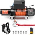 VEVOR Elektrische Seilwinde, 4536kg, Motorwinde mit Φ0,9x1981,2cm Synthetikseil, Alu-Seilführung, kabellose & kabelgebundene Fernbedienung, IP55, zum Schleppen von Geländewagen, Anhängern & Booten