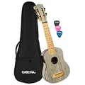 Cascha E-Bamboo Graphit Sopran Ukulele Erwachsene & Kinder - inkl. 3 Plektren & Tasche - Bambus-Ukulele als Bühnenbegleiter - hochwertige Carbon-Saiten - integriertes Stimmgerät & 3-Band-Equalizer