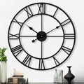 Samilito Große Wanduhr im Vintage-Stil, rund, geräuschlos, schwarz 2cm Dicker Rahmen,Gratis EIN Extraset Uhrzeiger in Gold. Die Metalluhr für Lof Wohnzimmer, Schlafzimmer und Küchendekoration