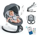 Babyschaukel, Caveen Elektrische bluetooth-Babywippe, 5 Schaukelgeschwindigkeiten, 3 Sitzpositionen, Adapter und batterie Betrieben, Schwarz - Schwarz
