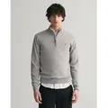 Gant für Herren. 87213 Pullover aus sehr feiner Schafwolle mit grauem halben Reißverschluss (S), Lässig