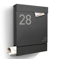 Radius Designer Briefkasten - personalisiert mit Lasergravur - 10 Jahre Funktions- und Korrosionsgarantie - Postkasten inkl. Montagematerial – Letterman M Anthrazit