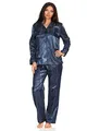 Normann Satin Pyjama Streifendessin - innen angeraut 251 201 94 010, Größe:48/50, Farbe:Marine