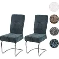 2er-Set Esszimmerstuhl HWC-G56, Küchenstuhl Freischwinger Stuhl Lehnstuhl, Metall Stoff/Textil Chenille ~ blau-grün