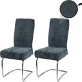 2er-Set Esszimmerstuhl HWC-G56, Küchenstuhl Freischwinger Stuhl Lehnstuhl, Metall Stoff/Textil Chenille  blau-grün