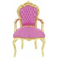 Casa Padrino Barock Samt Esszimmer Stuhl mit Armlehnen Rosa / Gold - Barock Möbel