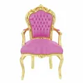 Casa Padrino Barock Samt Esszimmer Stuhl mit Armlehnen Rosa / Gold Barock Möbel