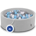 KiddyMoon Bällebad 90X30cm/200 Bälle ∅ 7Cm Bällepool Mit Bunten Bällen Für Babys Kinder Rund, Hellgrau:Grau/Weiß/Transparent/Babyblue