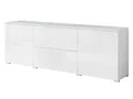 MINIO go for it - Kommode mit Schubladen und Türen Veve, Sideboard Wohnzimmer Schlafzimmer 180 cm Breit, Kommode Weiss matt/Weiss Hochglanz, Ohne LED-Beleuchtung