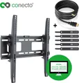 conecto CC50264 Wandhalterung für TV Geräte mit 66-132 cm (26-52 Zoll), neigbar: -10° bis 5°, Wandabstand: 56mm, Traglast: max. 75,0kg, VESA 400x400, schwarz, inkl. GRATIS HDMI-Kabel und Klett-Kabelbinder