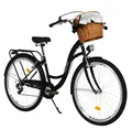 Milord Cityrad Milord City Fahrrad Korb Damenfahrrad, 28/26 Zoll, Schwarz, 7-Gang, 7 Gang, (Fahrradständer, Gepäckträger, Klingel, Korb, Kotflügel)
