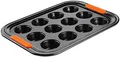 LE CREUSET Antihaft Muffinform, Für 12 Stück (Ø 7 cm), Sauerteigbeständig, Aus Karbonstahl gefertigt, Anthrazit/Orange, 46058000010000