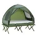Outsunny Erhöhtes Campingbett und Zelt, Feldbett, Kuppelzelt mit Luftmatratze, inkl. Pumpe, TAFT, Grün, 193 x 136 x 178 cm
