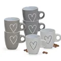 Süße Espressotassen 6er Set mit Herz in grau, beige, weiß - Schöne Espresso Tassen mit Henkel für italienischen Kaffee - Kleine 50ml Tassen Mikrowellengeeignet Spülmaschinenfest als Geschenk